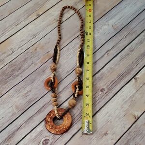 Wood Tone, Plastic, Glass BeadsLong Necklace, Looks Tribal